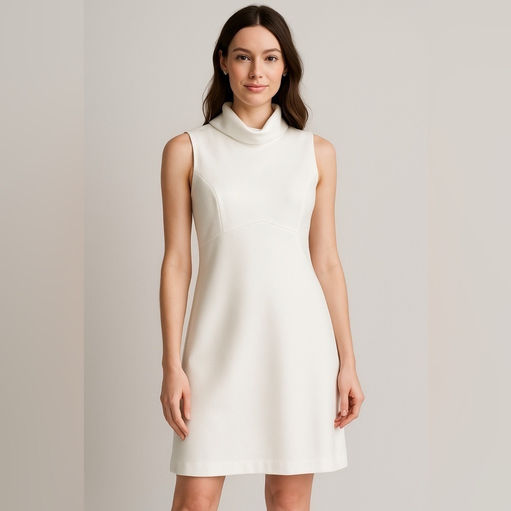 Alex Marie Ivory Mock Neck Shift Dress Bridal Shower Bachelorette Winter White 2